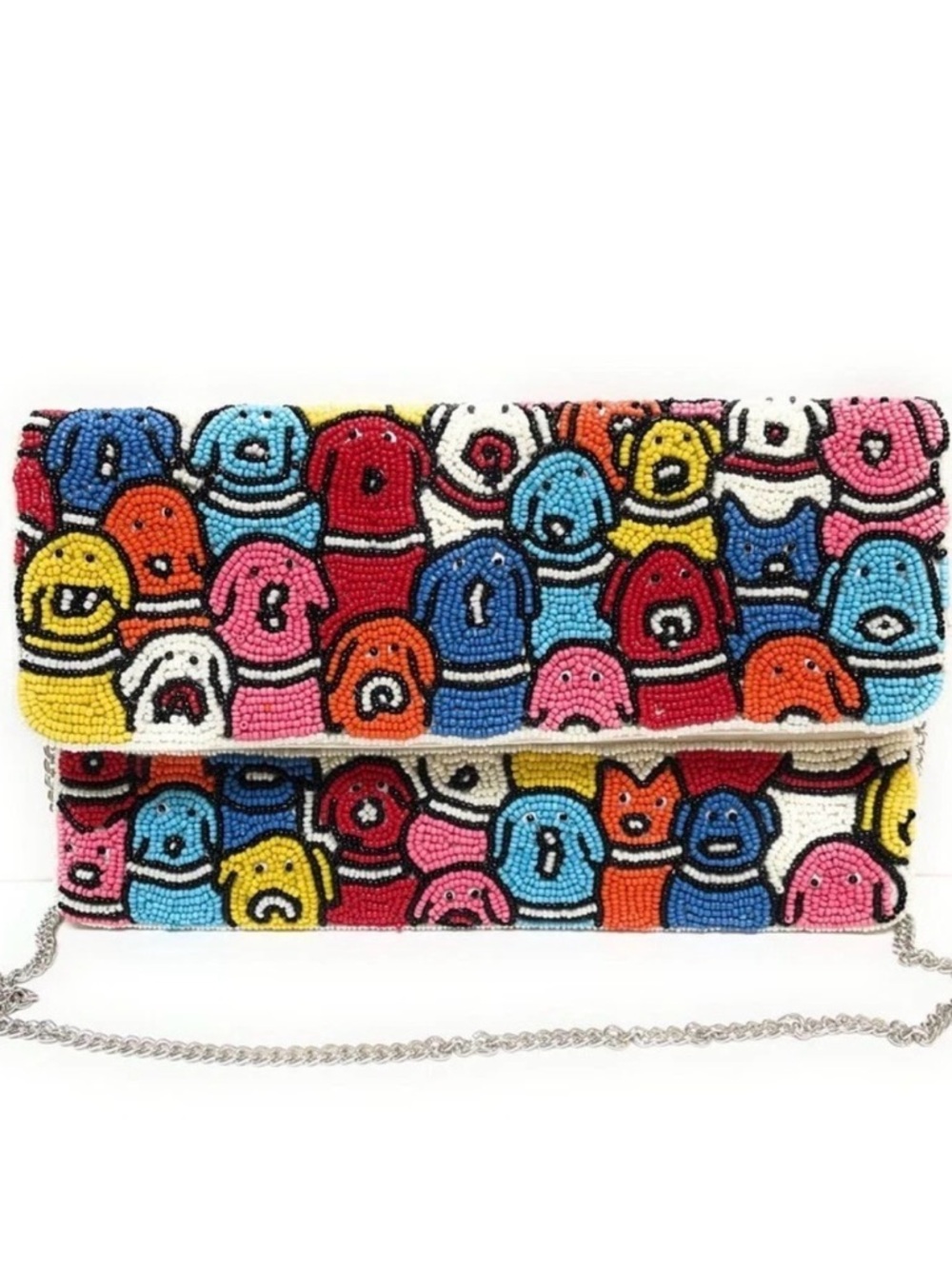 Tiana New York Colorful Beaded Dog-Face Foldover Clutch - Multicolor